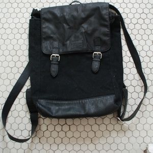 Black Leather/Canvas Drawstring Backpack